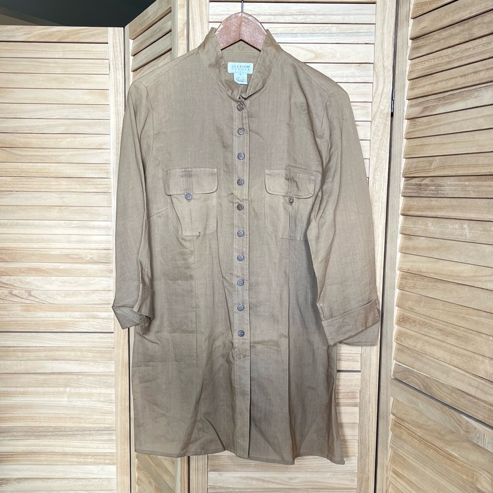 Allison Taylor Light Brown Linen Shirt Dress